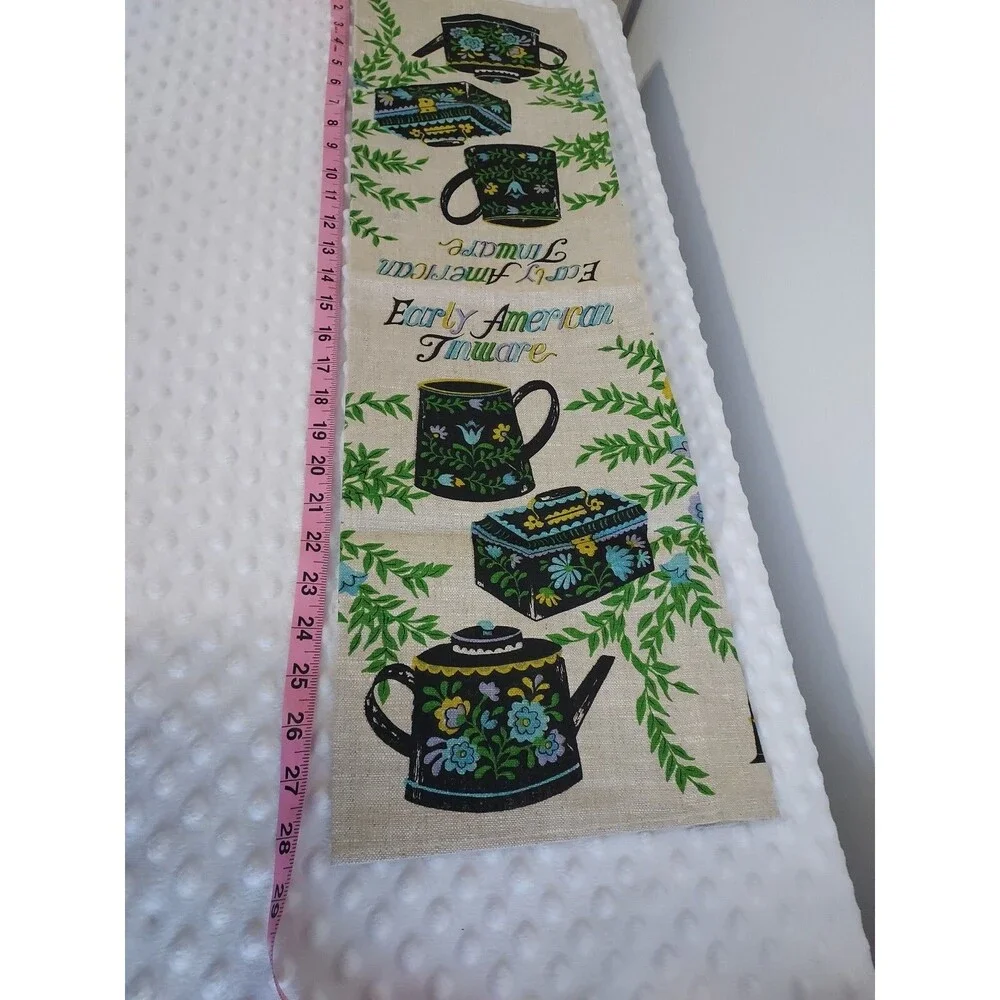 Vintage Tea Towel Early American Linen Tinware Swedish Style New Tulips Floral